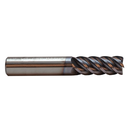 Picture of M.A. Ford 17537500AW Dia 3/8 SH 0.3750 LOC 0.50 OAL2.00 End Mill Standard Flute High Helix Carbide AlTiN Single End Corner Radius0.0200 0.51mm TuffCut® GP